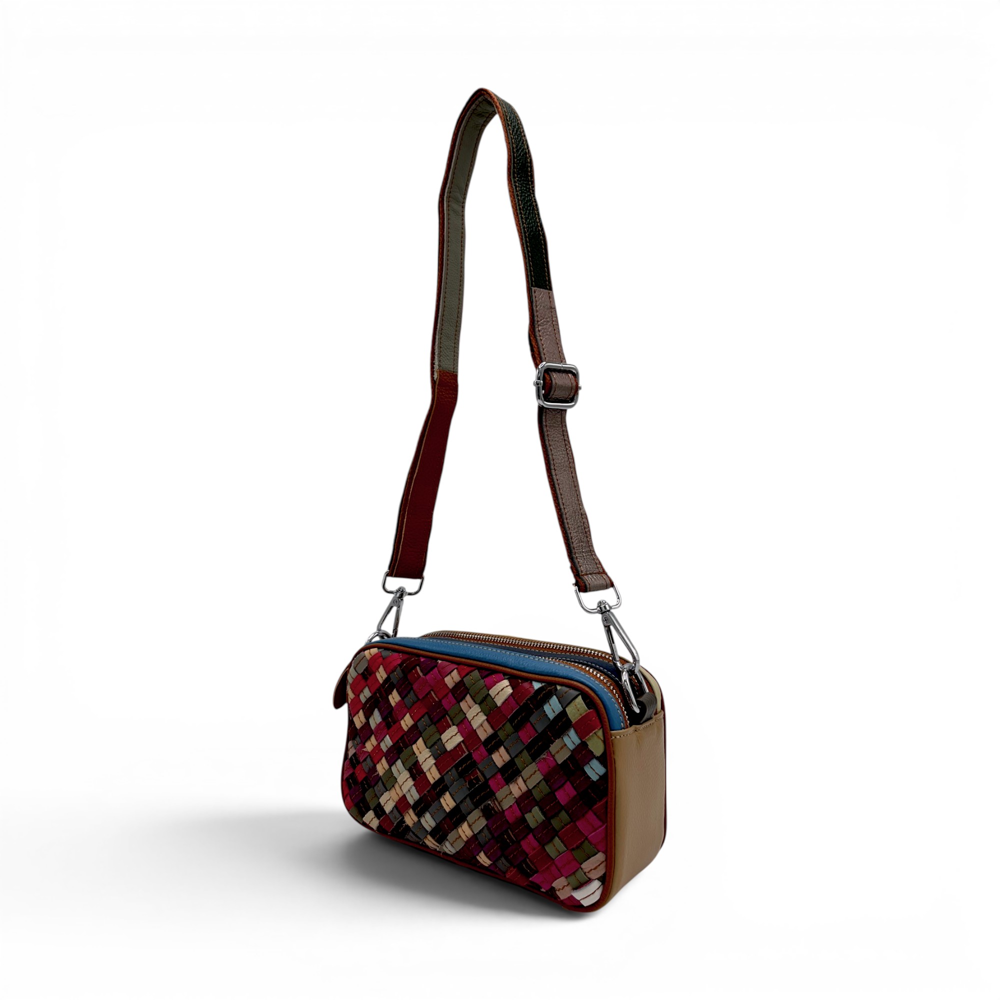 Geantă damă Jasmine Mini JL100 Multicolor – piele naturală împletită (8) Geantă damă Jasmine Mini JL100 Multicolor – piele naturală împletită | Design artistic vibrant