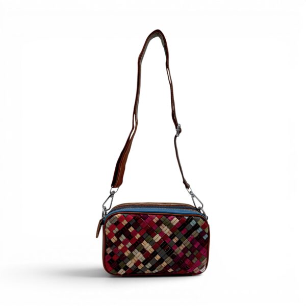 Geantă damă Jasmine Mini JL100 Multicolor – piele naturală împletită | Design artistic vibrant