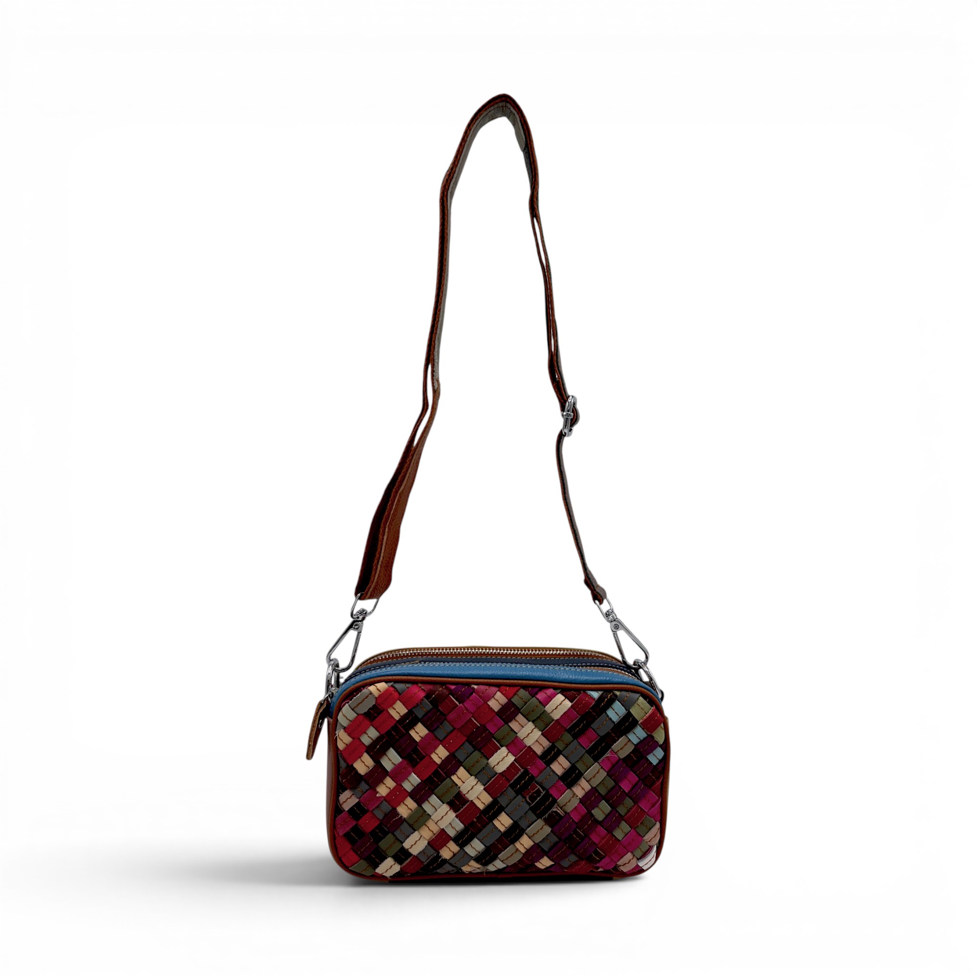 Geantă damă Jasmine Mini JL100 Multicolor – piele naturală împletită (9) Geantă damă Jasmine Mini JL100 Multicolor – piele naturală împletită | Design artistic vibrant