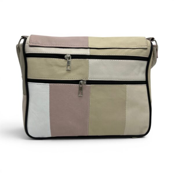 Geantă damă crossbody din piele naturală multicoloră, design patchwork elegant și compartimentare pr.