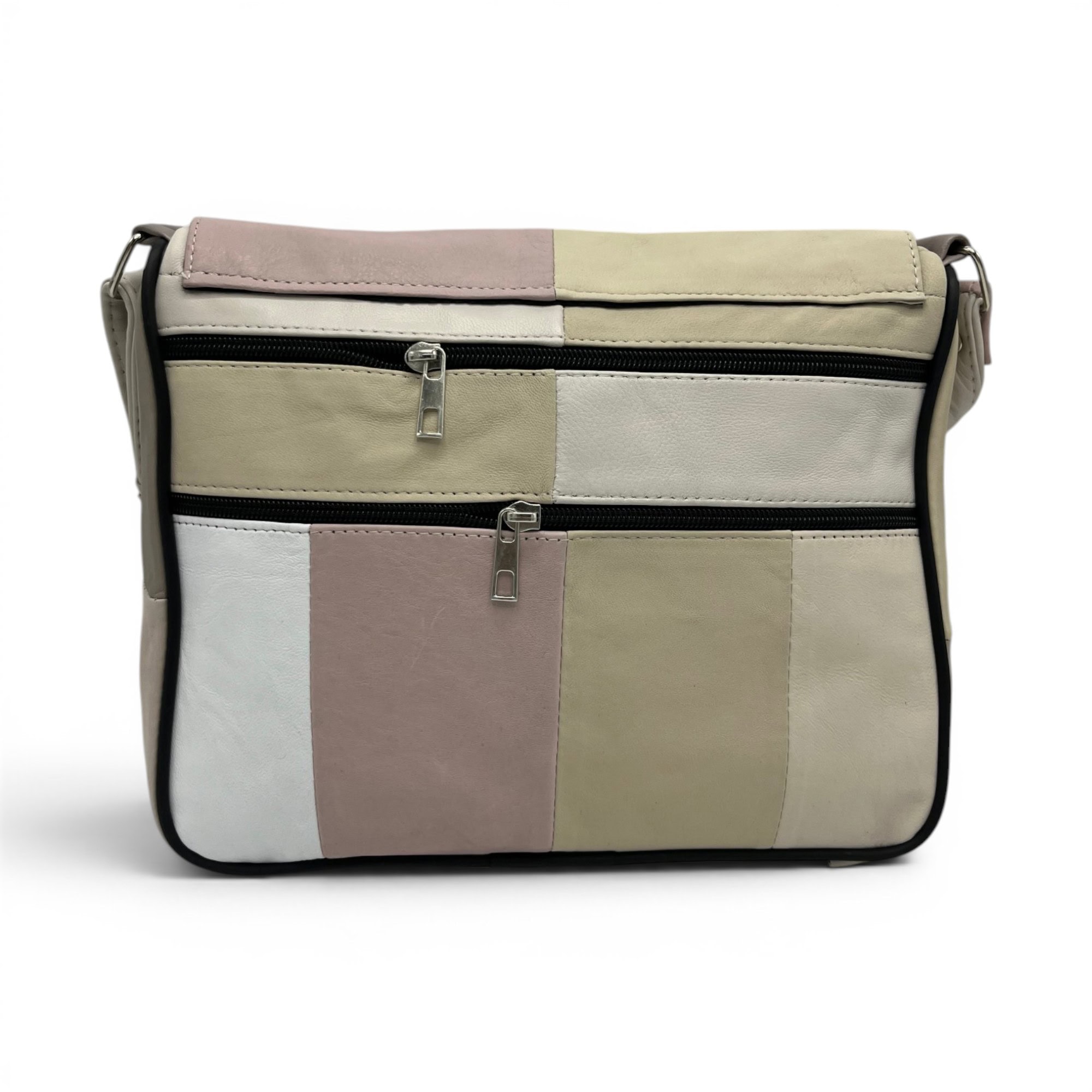 Geantă damă crossbody din piele naturală multicoloră, design patchwork elegant și compartimentare pr.