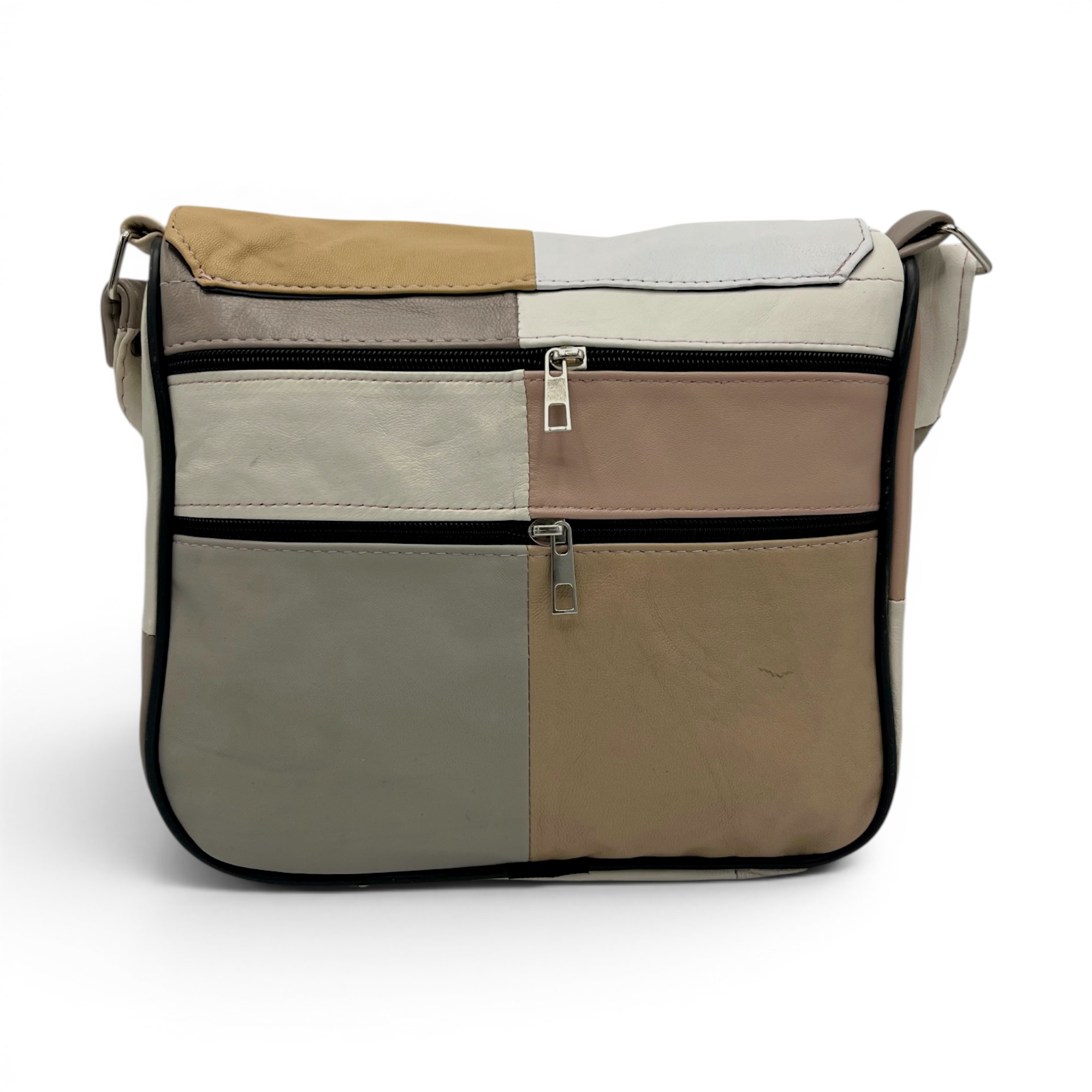 Geantă damă Lucia R45-C75 – crossbody din piele naturală multicoloră Eleganță în tonuri naturale și accente calde