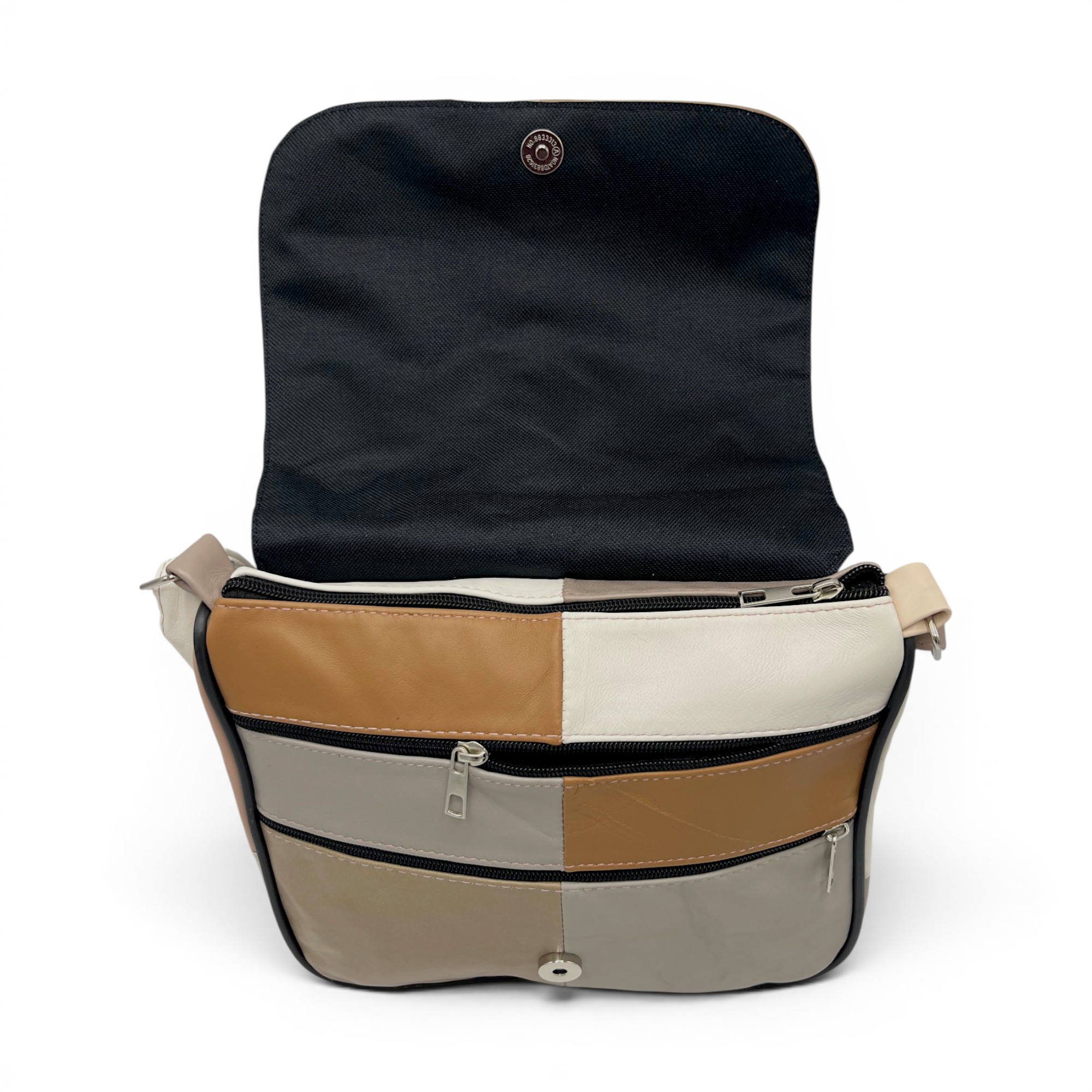 Geantă damă Lucia R45-C75 – crossbody din piele naturală multicoloră Eleganță în tonuri naturale și accente calde