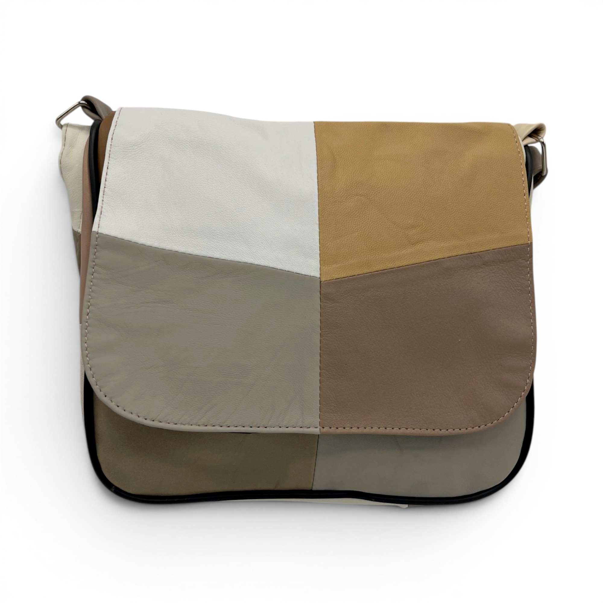 Geantă damă Lucia R45-C75 – crossbody din piele naturală multicoloră Eleganță în tonuri naturale și accente calde