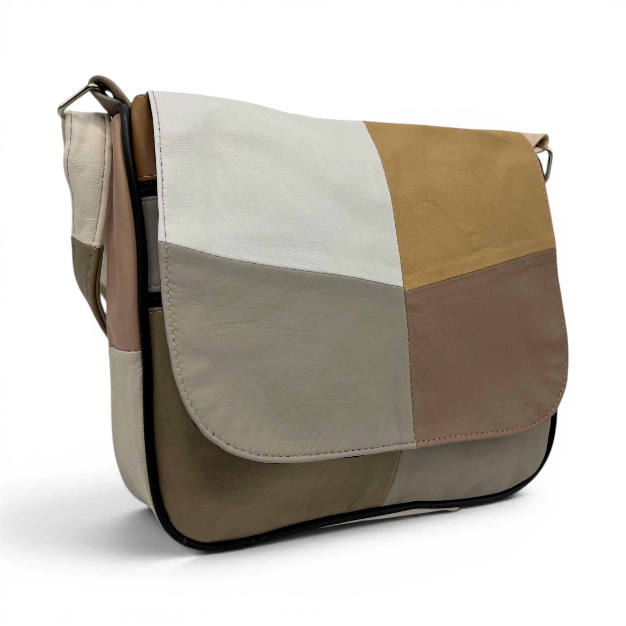 Geantă damă Lucia R45-C75 – crossbody din piele naturală multicoloră Eleganță în tonuri naturale și accente calde