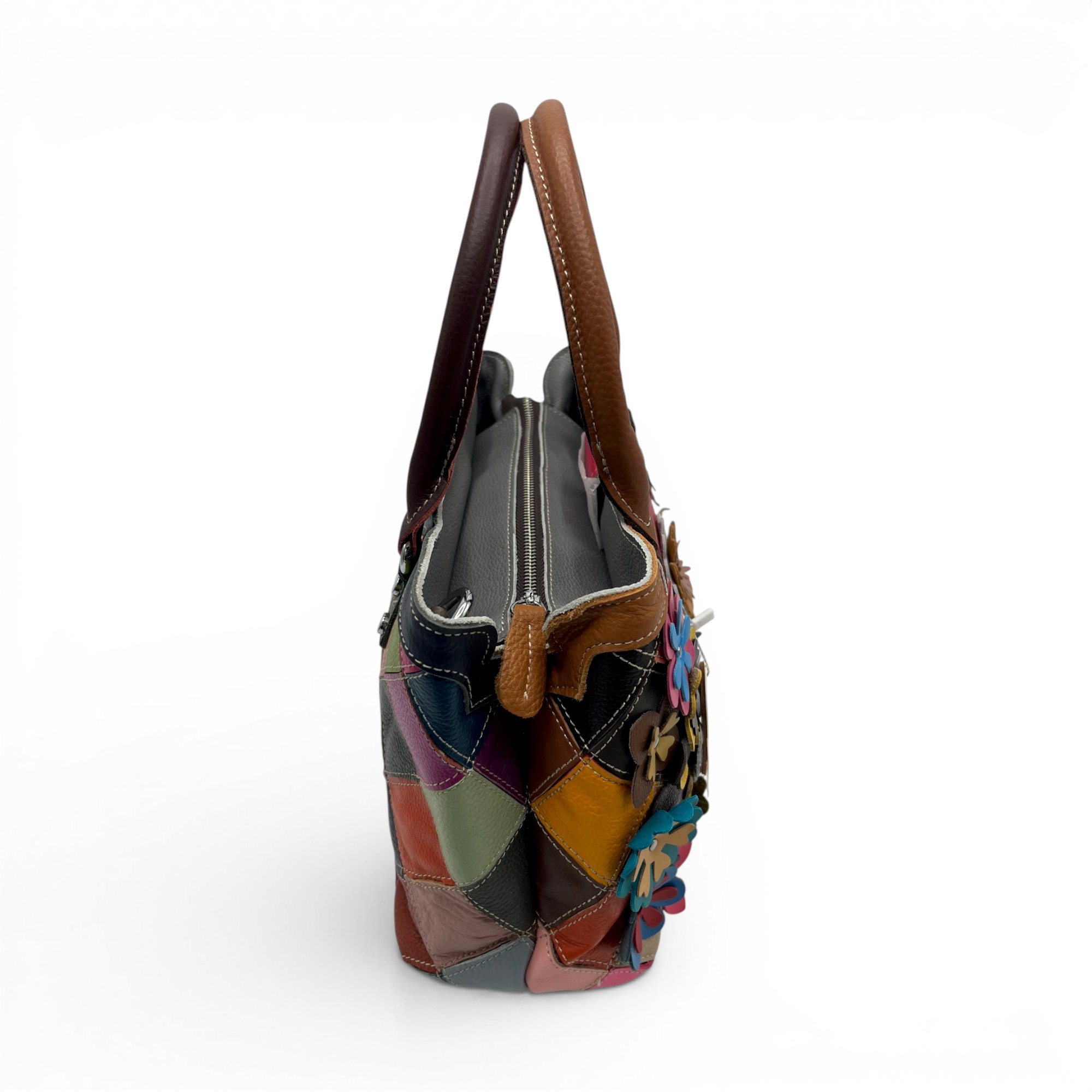 Geantă damă din piele naturală Jasmine 9990 – design floral artistic, multicolor