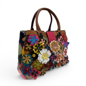Geantă damă din piele naturală Jasmine 9990 – design floral artistic, multicolor