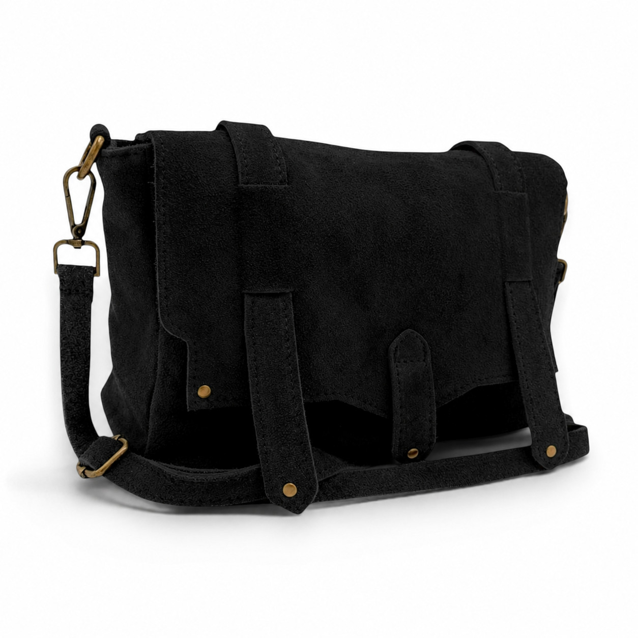 Geantă damă din piele naturală suede Belle Monique ME25 – Negru Cărbune | Eleganță Urbană & Design Soft Premium