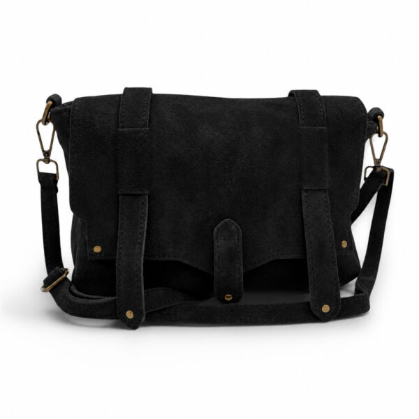 Geantă damă din piele naturală suede Belle Monique ME25 – Negru Cărbune | Eleganță Urbană & Design Soft Premium