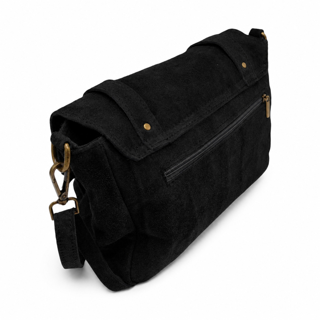 Geantă damă din piele naturală suede Belle Monique ME25 – Negru Cărbune | Eleganță Urbană & Design Soft Premium