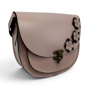 Geantă damă din piele naturală HM145-2 – model tip tolbă florală, handmade în România