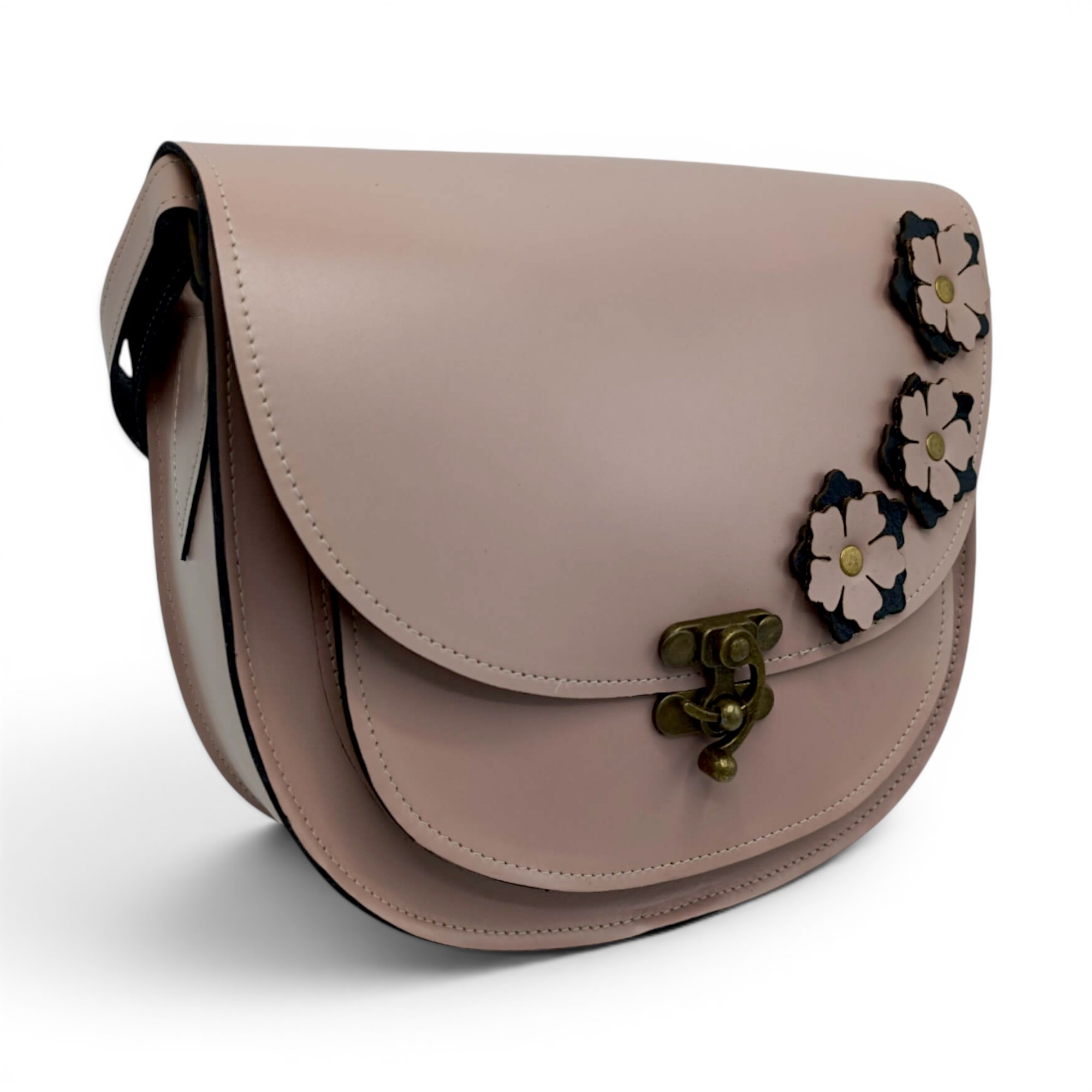 Geantă damă din piele naturală HM145-2 – model tip tolbă florală, handmade în România