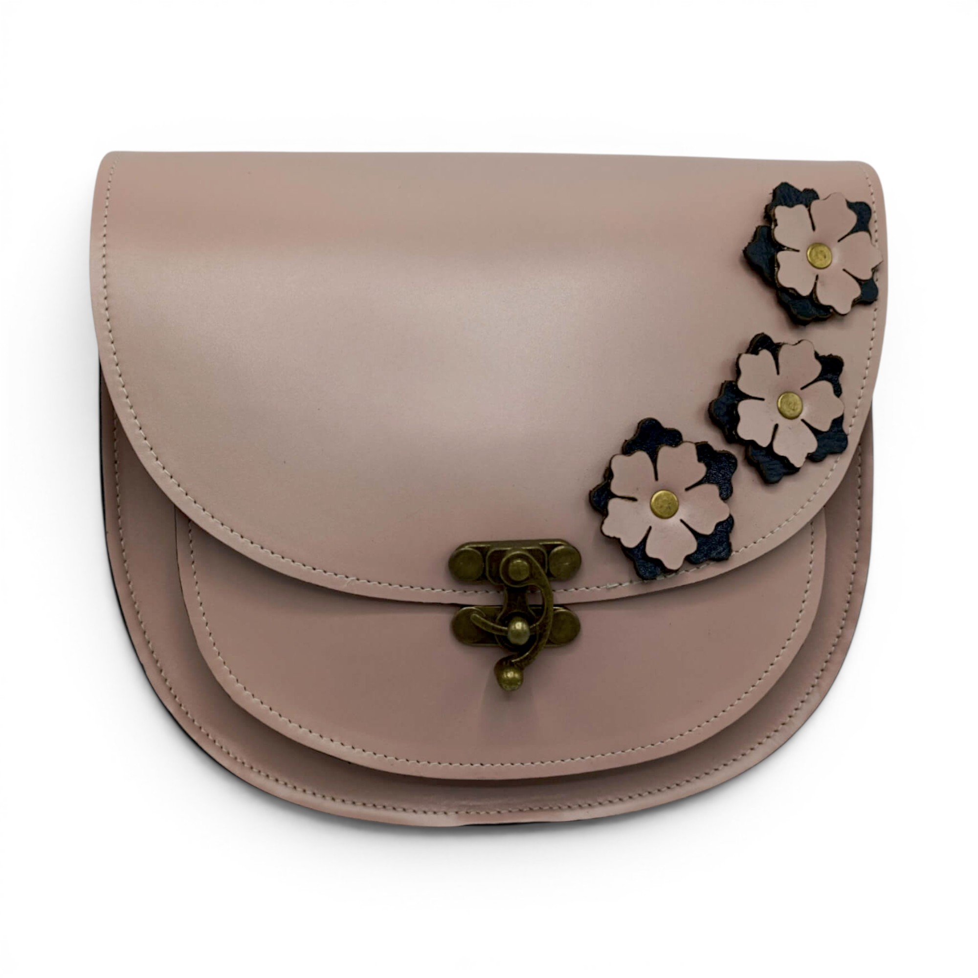 Geantă damă din piele naturală HM145-2 – model tip tolbă florală, handmade în România