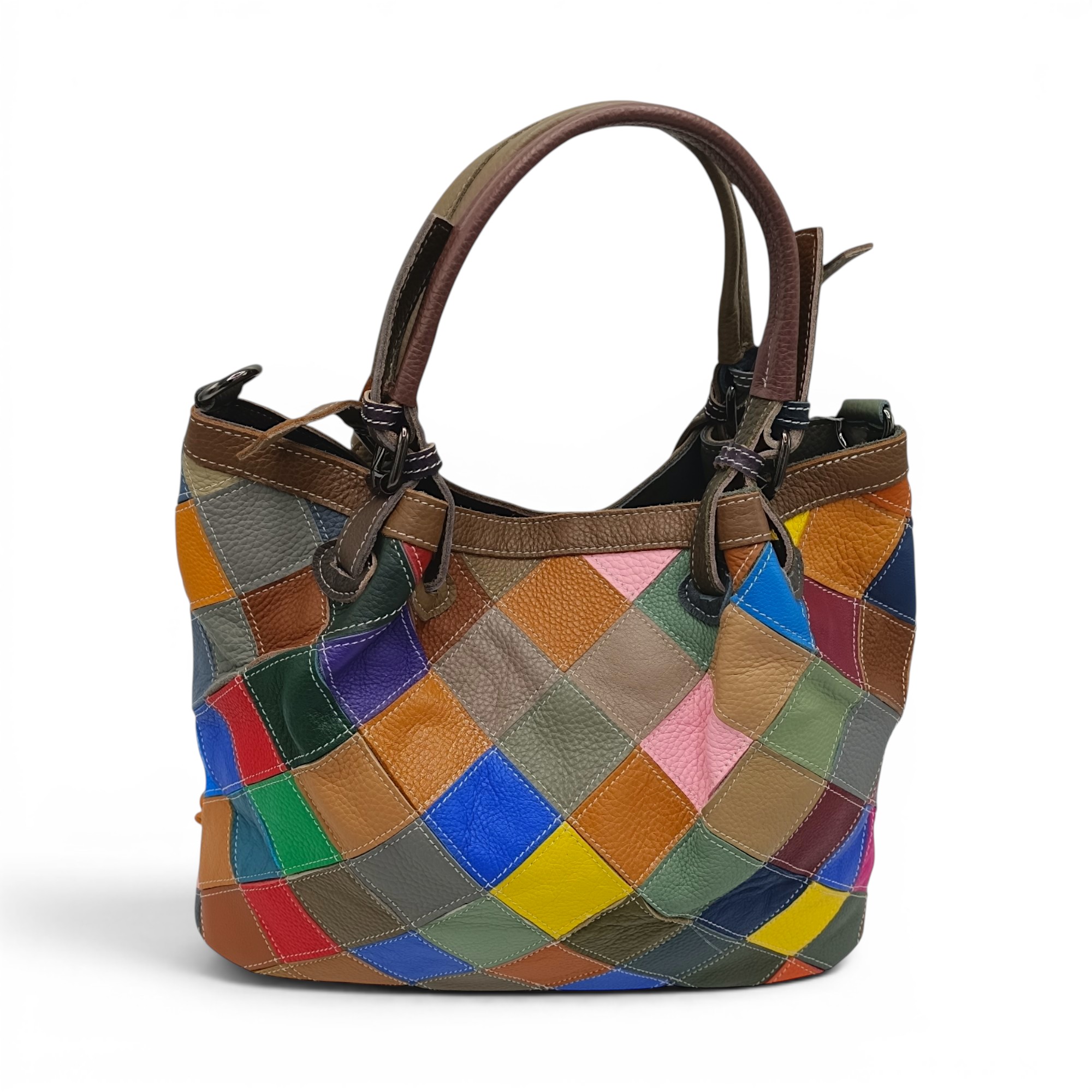 Geantă damă Jasmine 6608 din piele naturală multicoloră, decor floral 3D – 35 × 26 × 16,5 cm