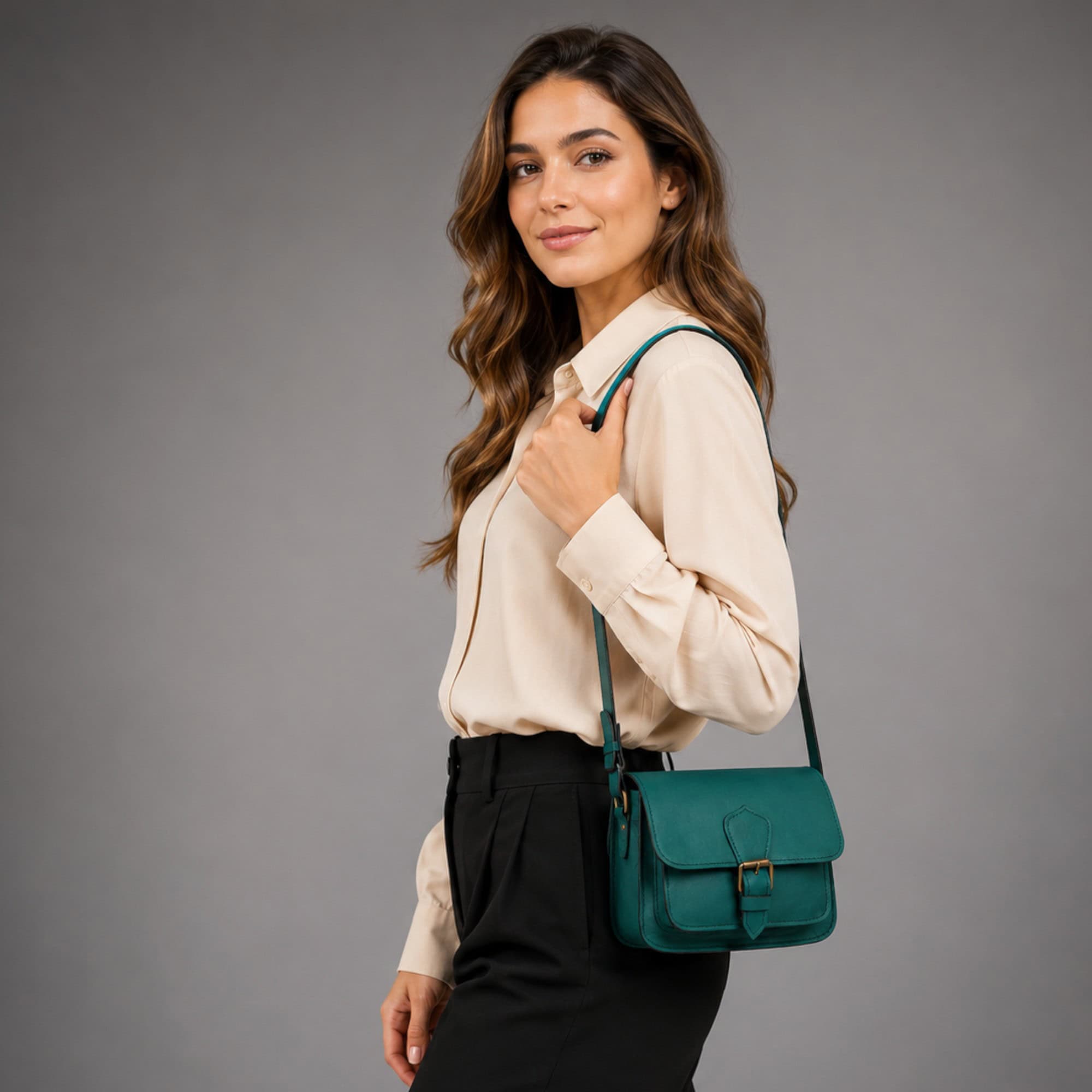 Geantă damă premium HM100 Forest Green – piele naturală, fabricată în România