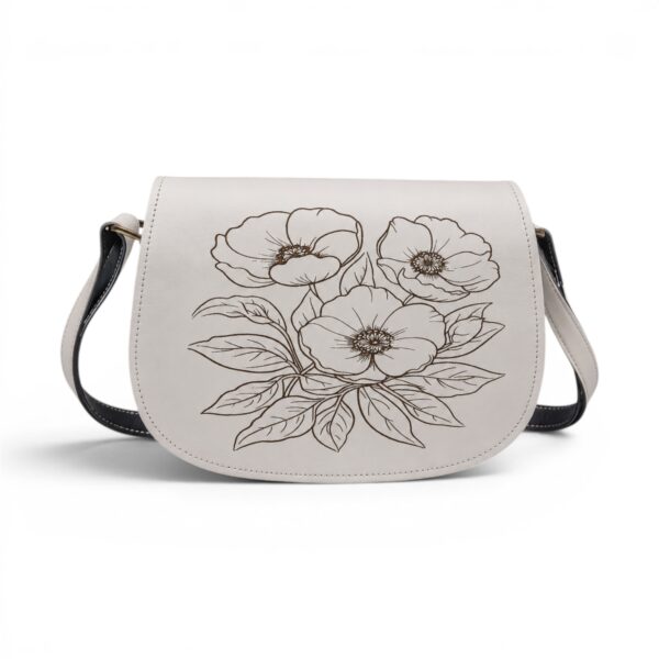 Geantă damă premium HM130B-1 Alb Floral – piele naturală, fabricată în România