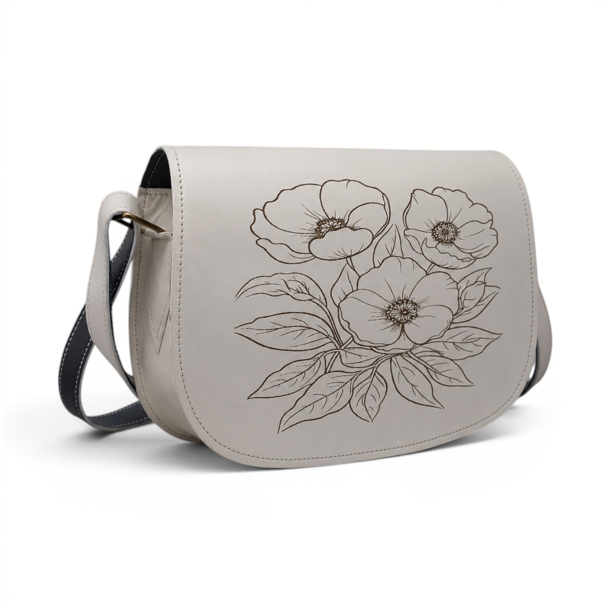 Geantă damă premium HM130B-1 Alb Floral – piele naturală, fabricată în România