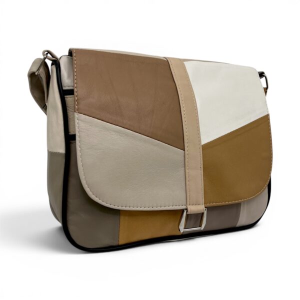 Geantă damă unicat Lucia R45-509 – piele naturală multicoloră | Eleganță modernă în tonuri neutre