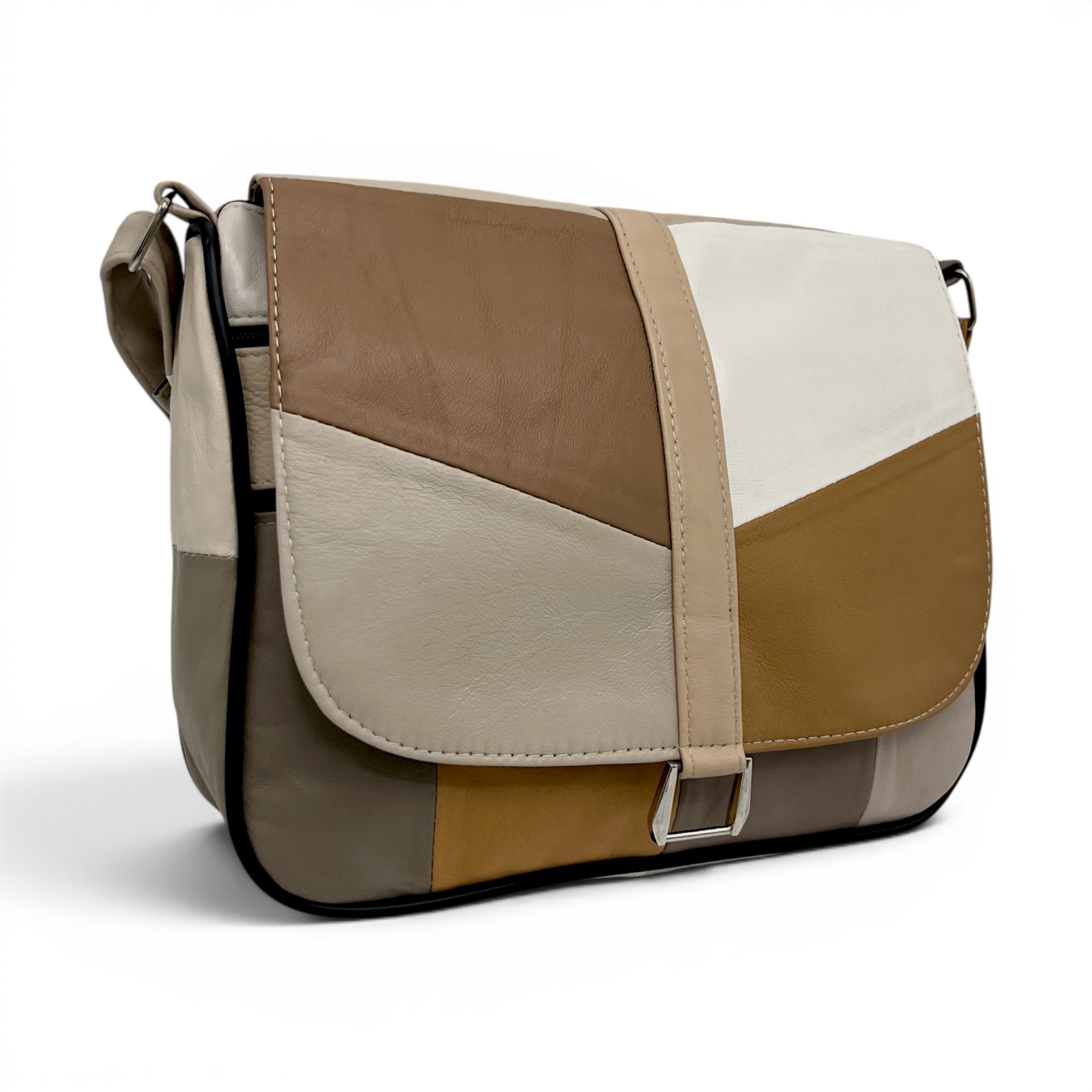 Geantă damă unicat Lucia R45-509 – piele naturală multicoloră (4) Geantă damă unicat Lucia R45-509 – piele naturală multicoloră | Eleganță modernă în tonuri neutre