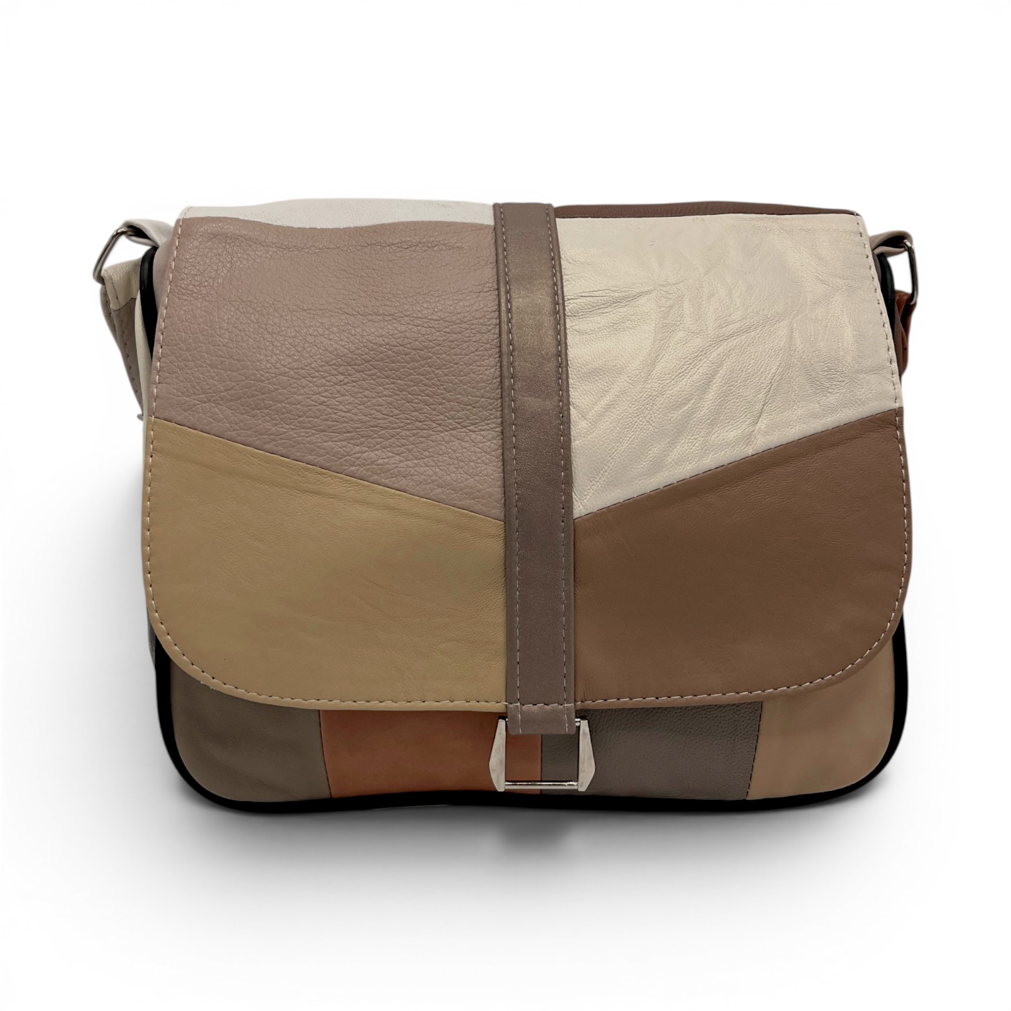 Geantă damă unicat Lucia R45-511 – piele naturală multicoloră | Eleganță modernă în tonuri nude și caramel