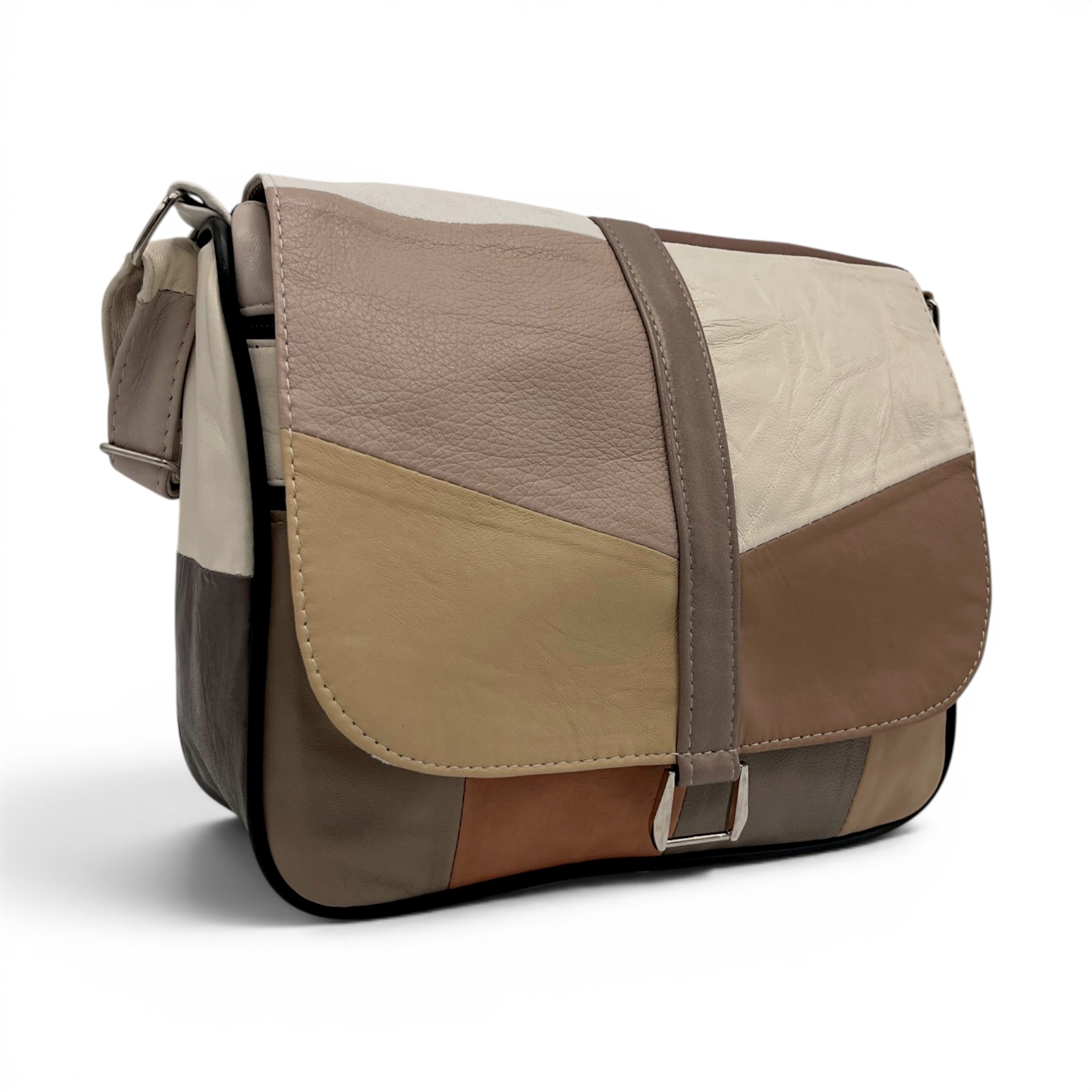Geantă damă unicat Lucia R45-511 – piele naturală multicoloră | Eleganță modernă în tonuri nude și caramel