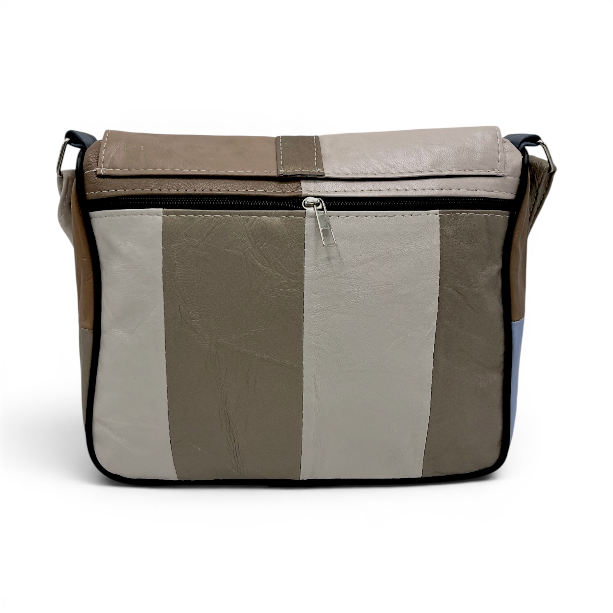 Geantă damă unicat Lucia R45-512 – piele naturală multicoloră | Eleganță modernă în tonuri neutre și accente blue grey