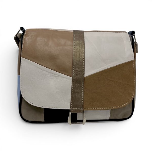 Geantă damă unicat Lucia R45-512 – piele naturală multicoloră | Eleganță modernă în tonuri neutre și accente blue grey