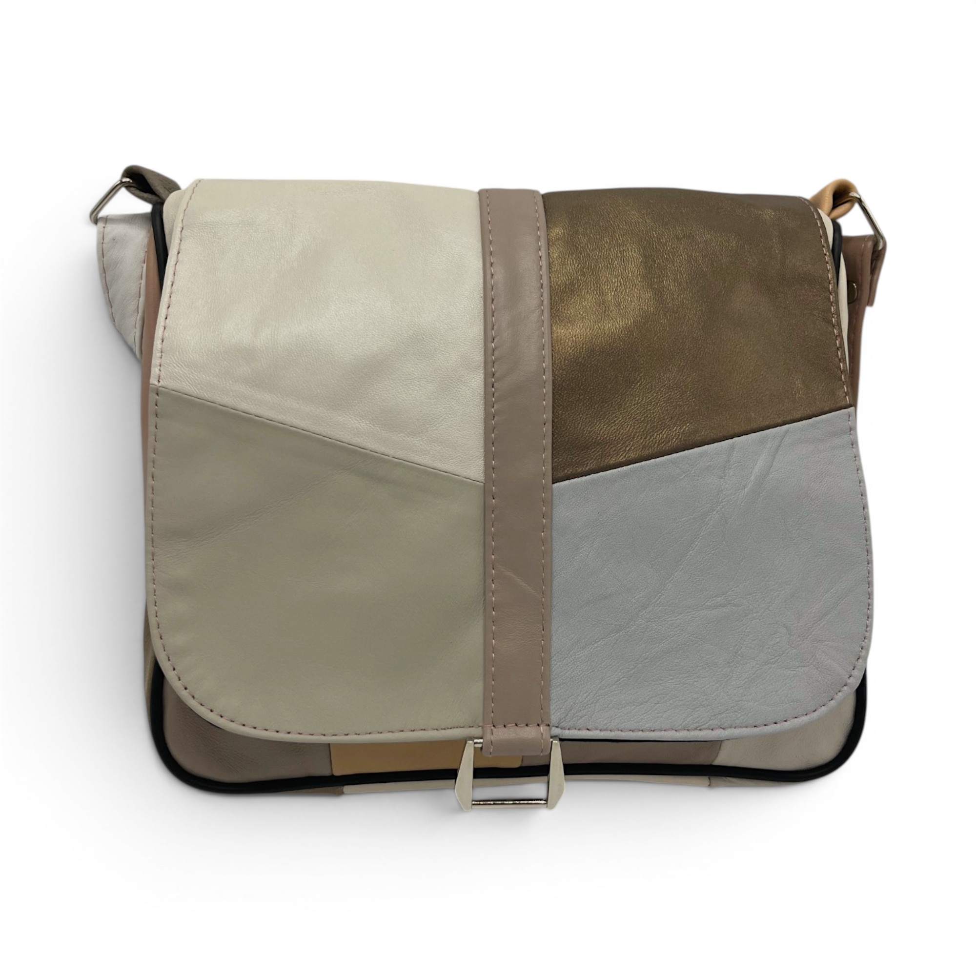 Geantă damă unicat Lucia R45-513 – piele naturală multicoloră Eleganță soft în tonuri nude și champagne