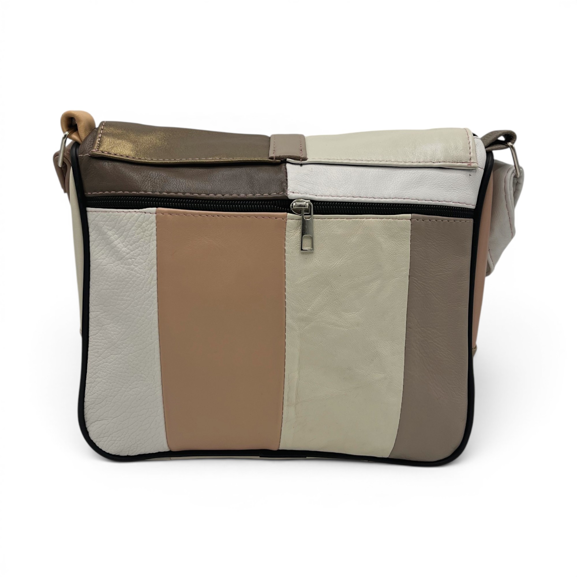 Geantă damă unicat Lucia R45-513 – piele naturală multicoloră Eleganță soft în tonuri nude și champagne