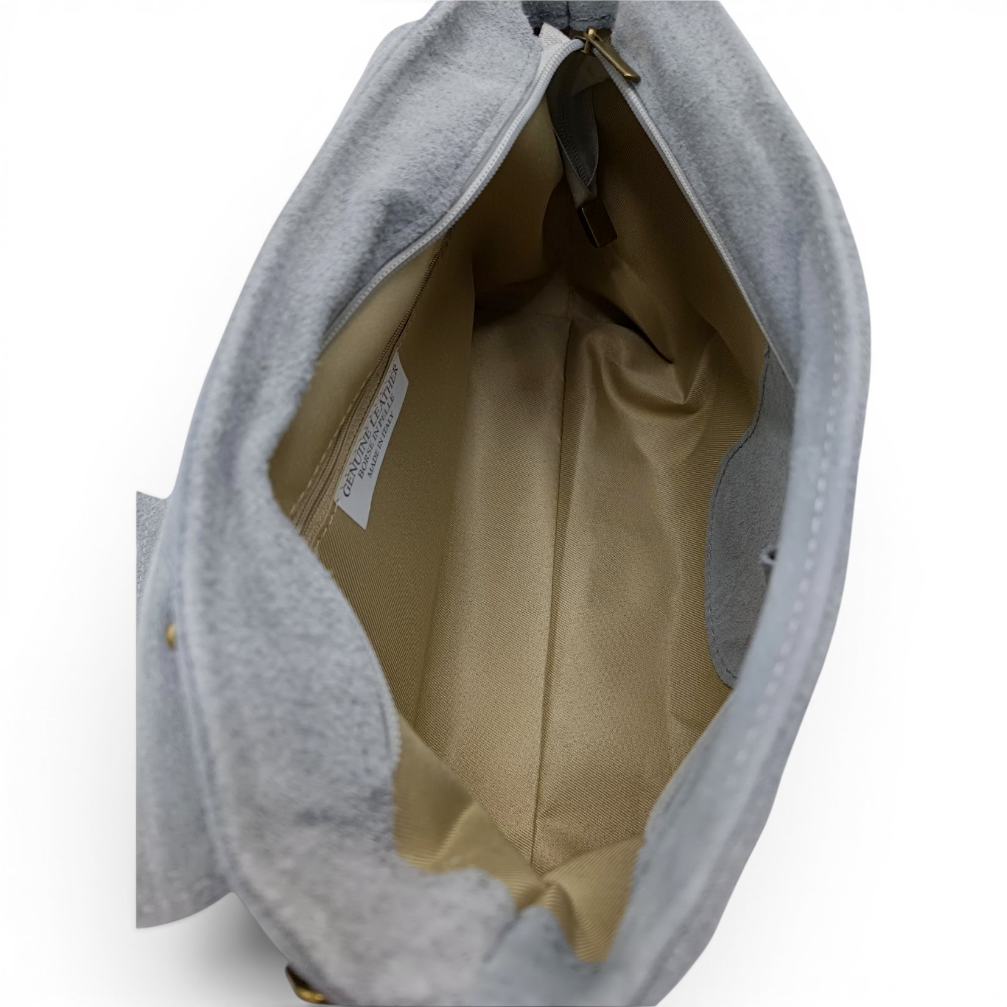 Geantă damă Belle Monique ME25 Gri Deschis – piele naturală suede | Eleganță minimalistă