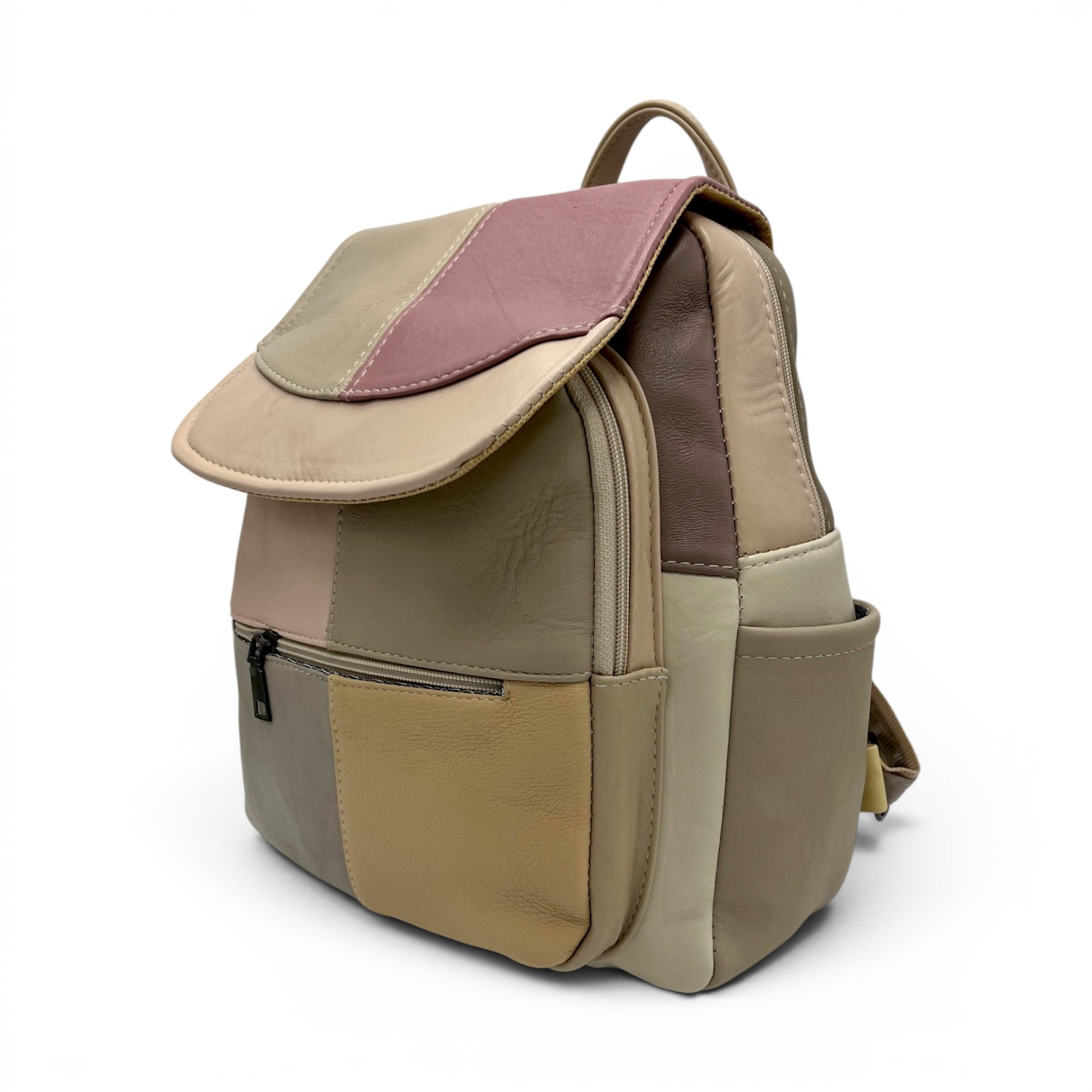 Rucsac din piele ecologică în nuanțe pastel, ideal pentru stil casual și urban.
