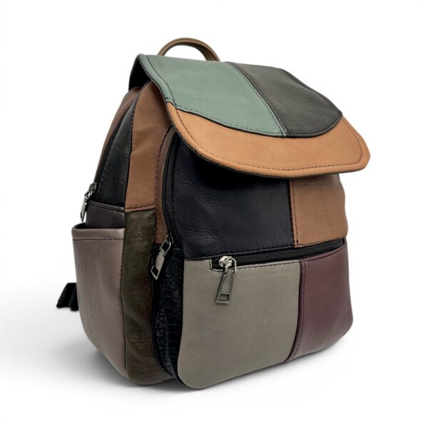 Rucsac din piele multicolor, stil casual, pentru laptop și accesorii.