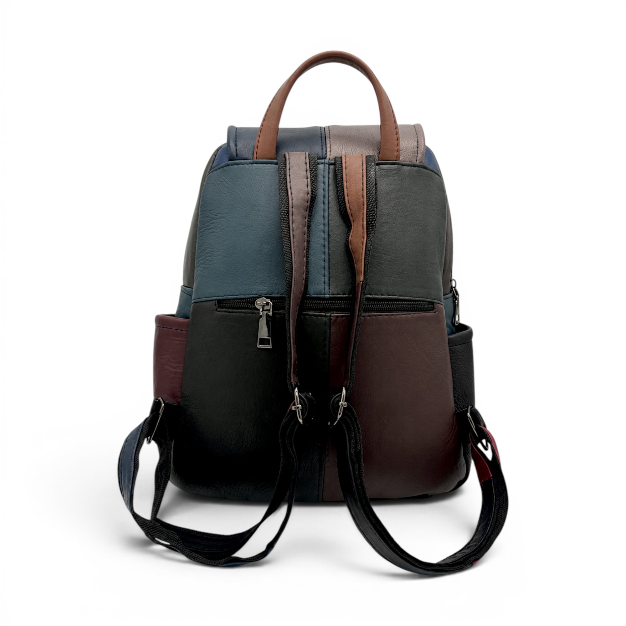 Rucsac elegant din piele și textil, perfect pentru stil urban și călătorii.