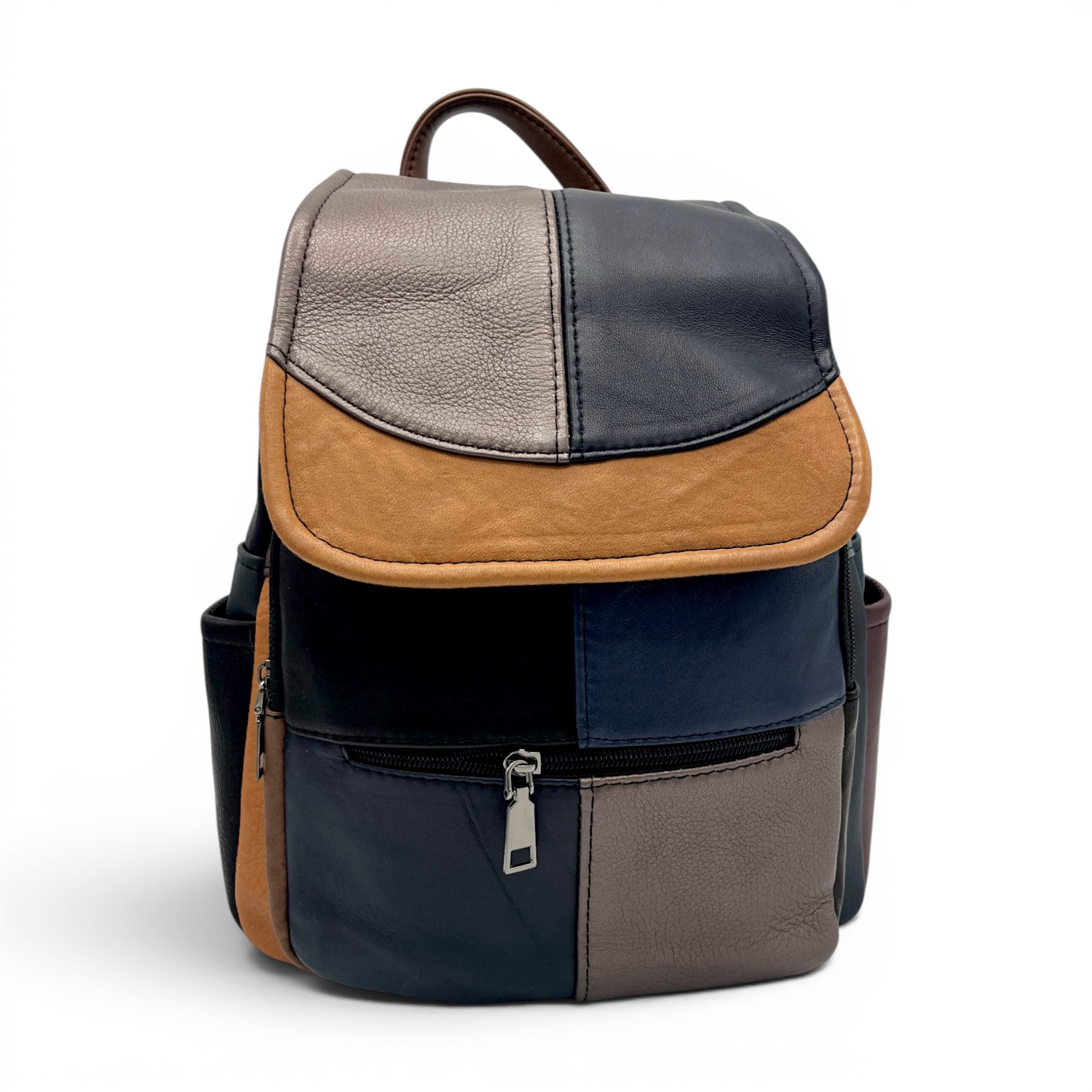 Rucsac elegant din piele și textil, ideal pentru laptopuri și accesorii, perfect pentru stilul urban.