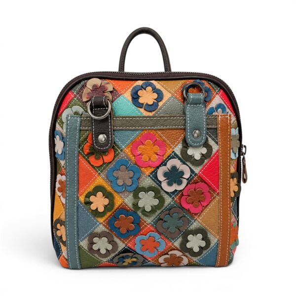 Rucsac / Geantă damă Jasmine 9954 – piele naturală, design artistic multicolor