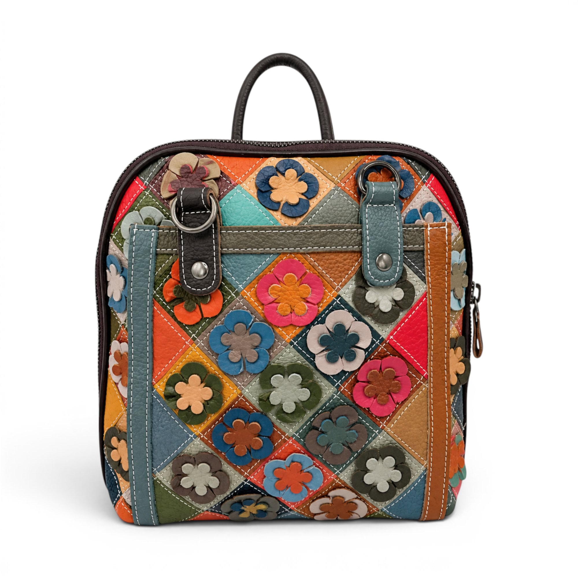 Rucsac / Geantă damă Jasmine 9954 – piele naturală, design artistic multicolor