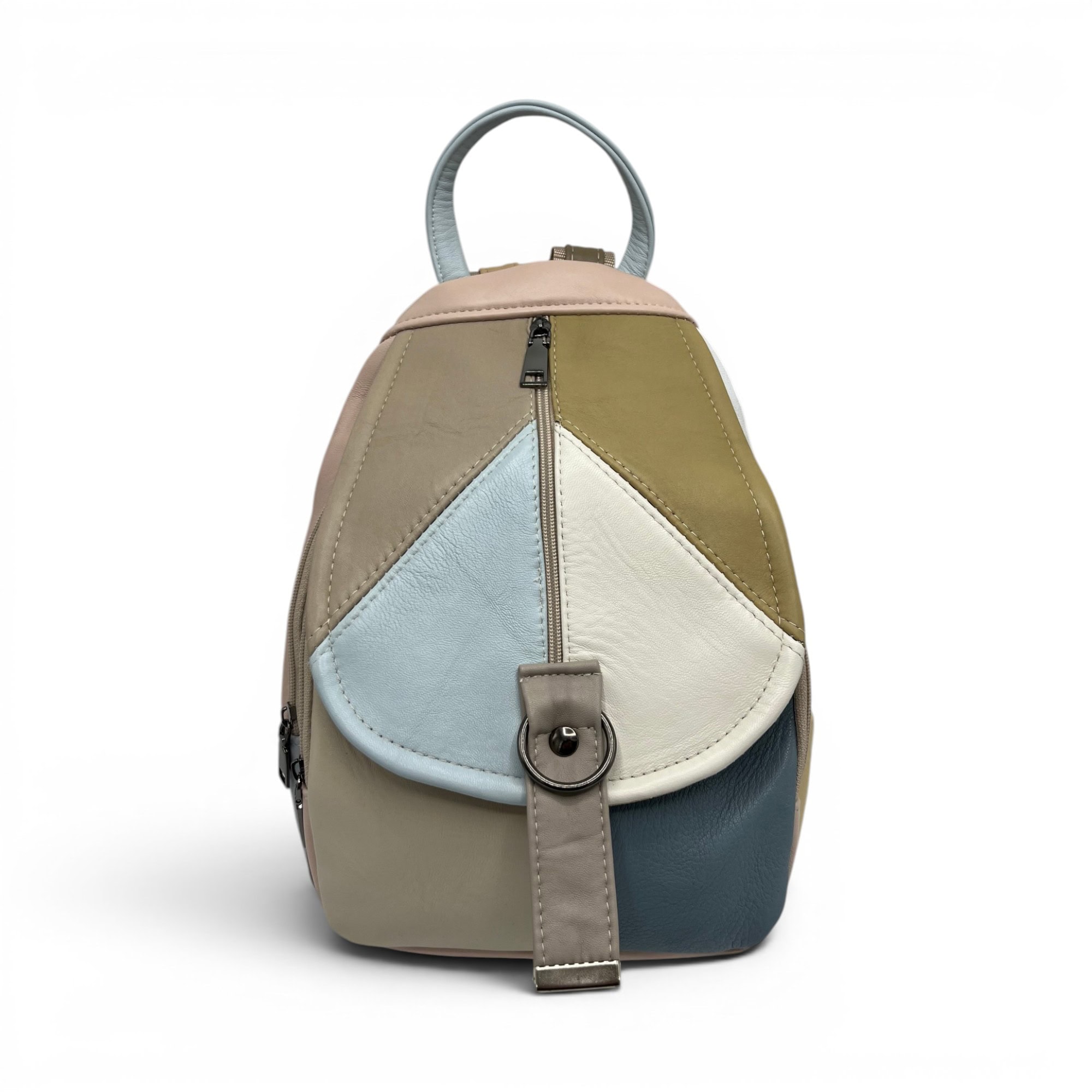 Rucsac din piele multicolora, design modern și elegant, perfect pentru stil casual și urban.