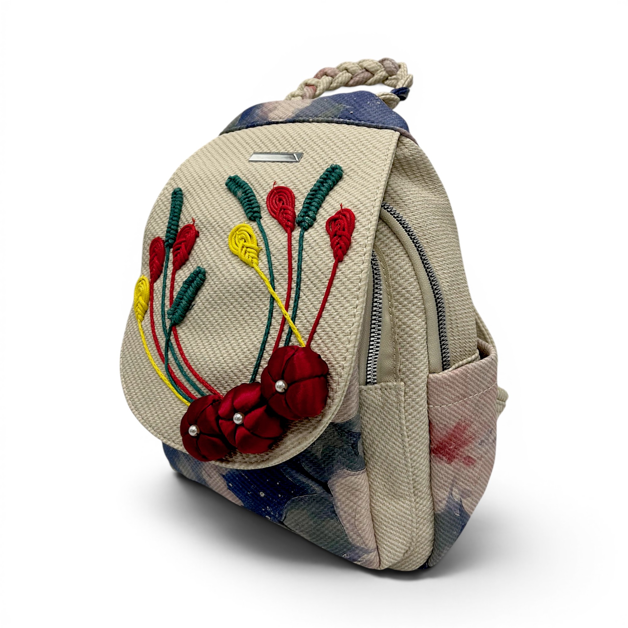 Rucsac damă Silvia Rosa Beige SR25-095B1 – design floral artistic și stil casual boem