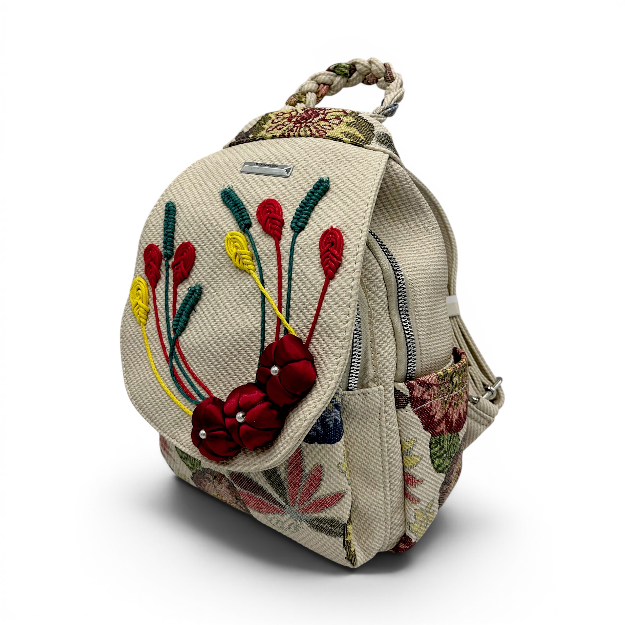 Rucsac damă Silvia Rosa Beige SR25-095B3 – design floral artistic și stil casual boem