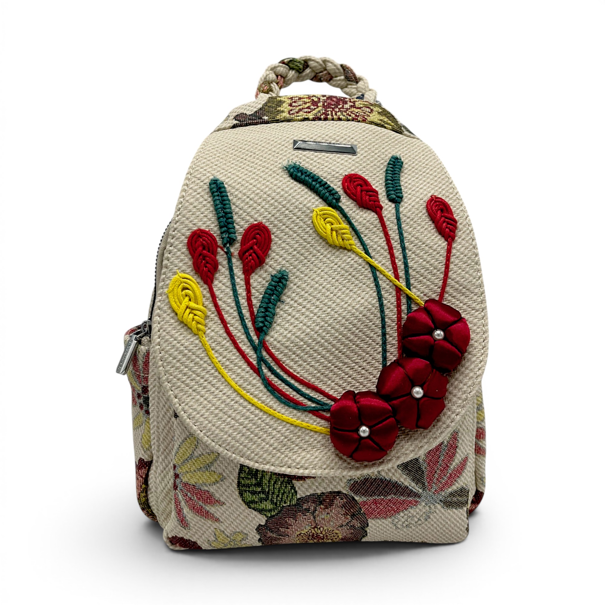 Rucsac damă Silvia Rosa Beige SR25-095B3 – design floral artistic și stil casual boem