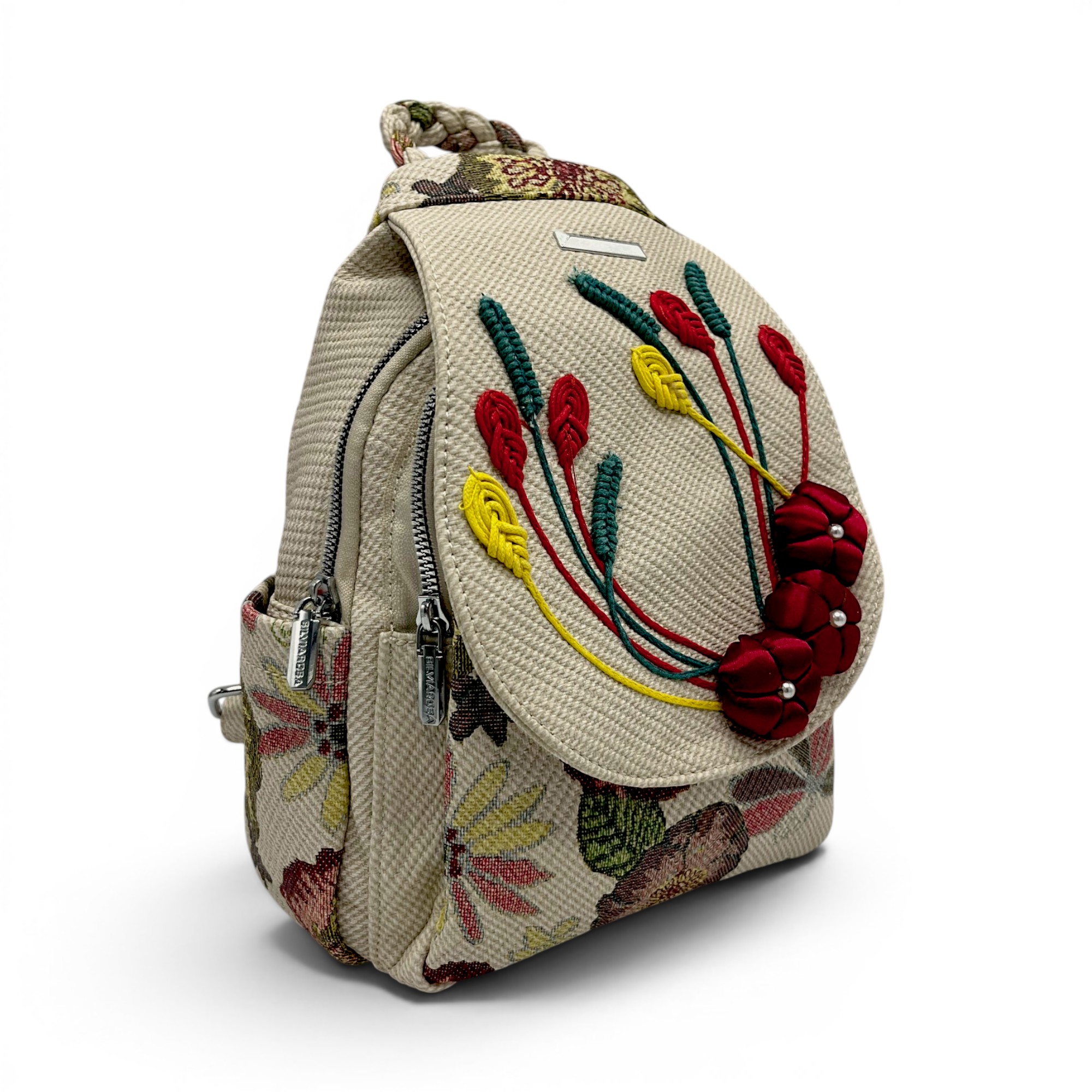 Rucsac damă Silvia Rosa Beige SR25-095B3 – design floral artistic și stil casual boem