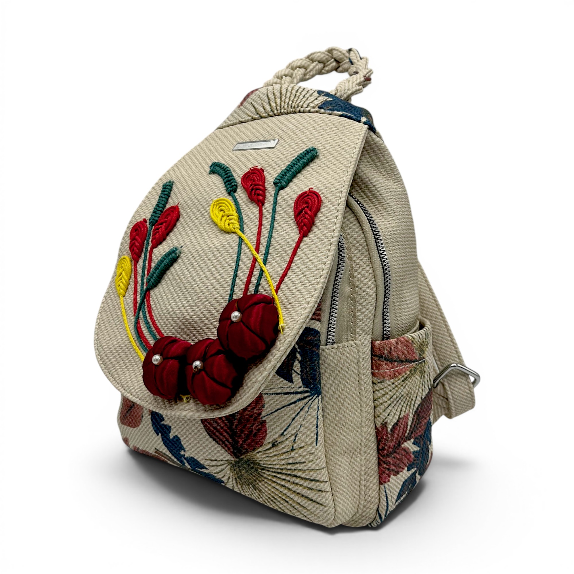 Rucsac damă Silvia Rosa Beige SR25-095B4 – design floral artistic și stil casual boem