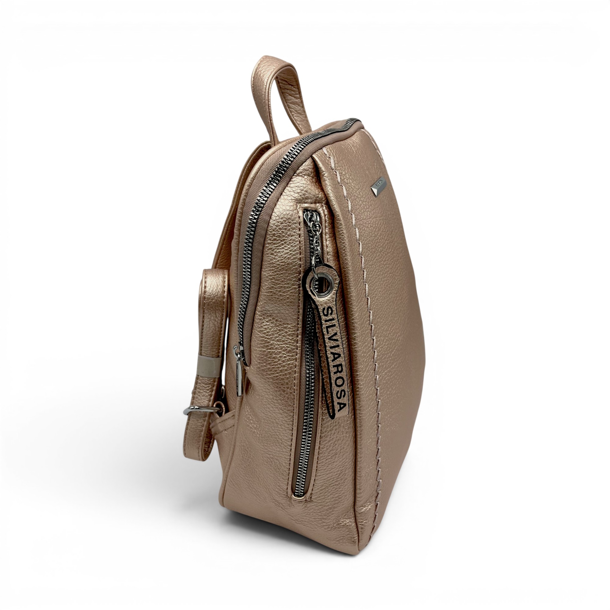 Rucsac damă Silvia Rosa SR6634-L.Gold – design modern și eleganță practică, aspect metalizat champagne