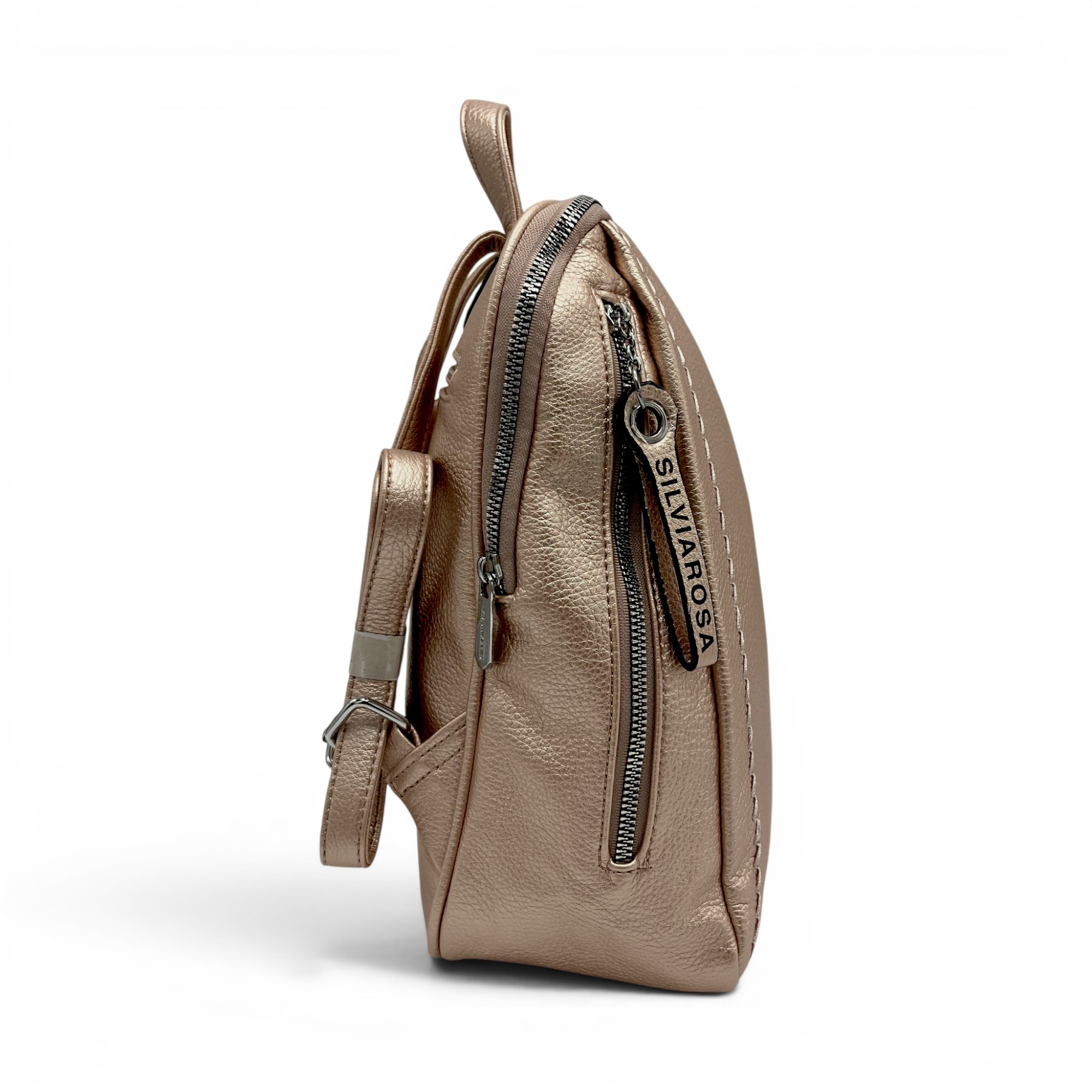 Rucsac damă Silvia Rosa SR6634-L.Gold – design modern și eleganță practică, aspect metalizat champagne