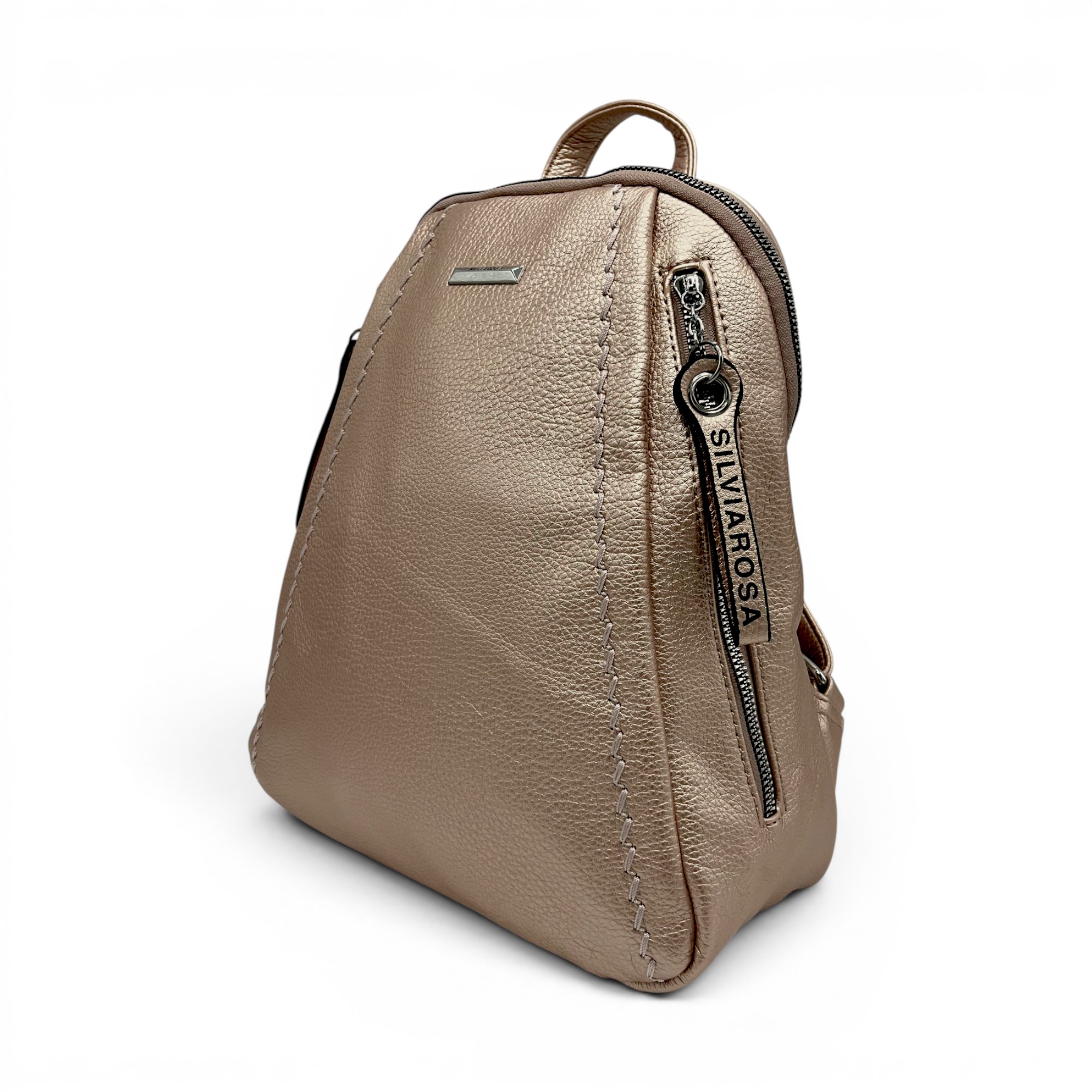 Rucsac damă Silvia Rosa SR6634-L.Gold – design modern și eleganță practică, aspect metalizat champagne