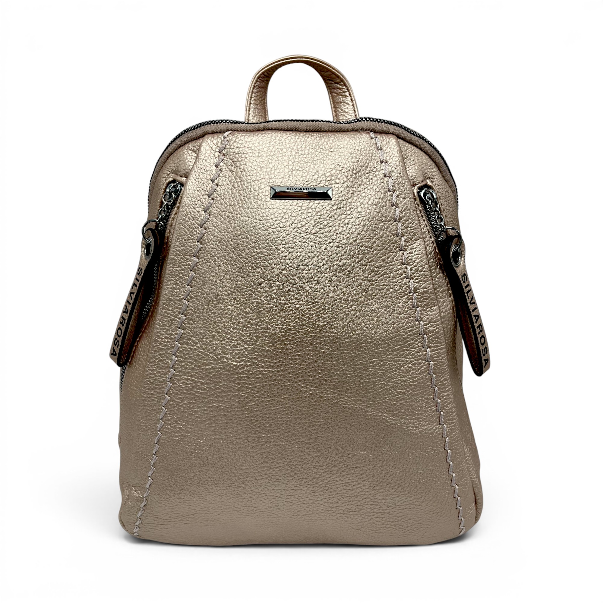 Rucsac damă Silvia Rosa SR6634-L.Gold – design modern și eleganță practică, aspect metalizat champagne