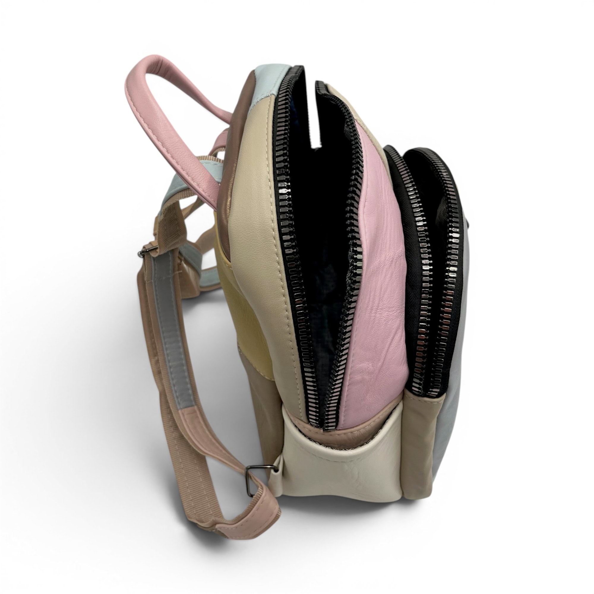Rucsac damă din piele naturală Selina Unique S100-25 – design pastel multicolor și organizare inteligentă