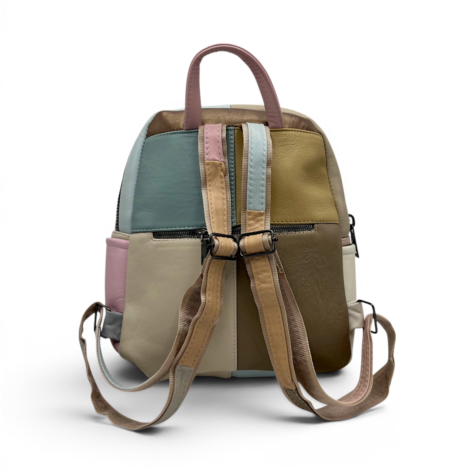 Rucsac damă din piele naturală Selina Unique S100-25 – design pastel multicolor și organizare inteligentă