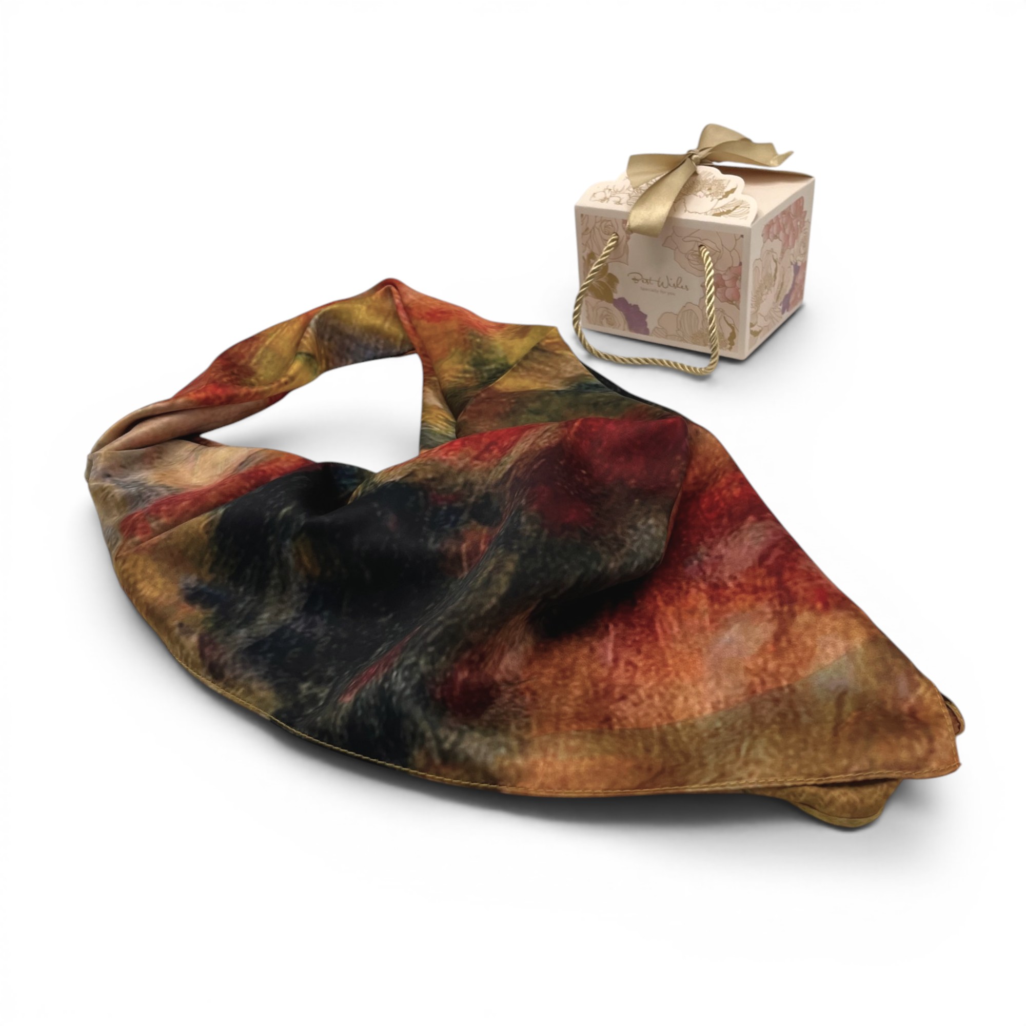 Batic damă din mătase 100% reversibil – Autumn Ember X11-12 – 70 × 70 cm, Cutie Cadou