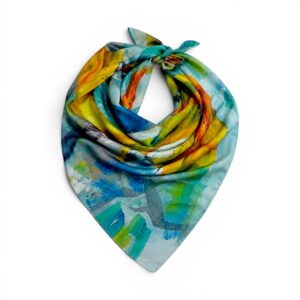 Batic damă din mătase 100% reversibil – Azure Blossom X11-10 – 70 × 70 cm, Cutie Cadou